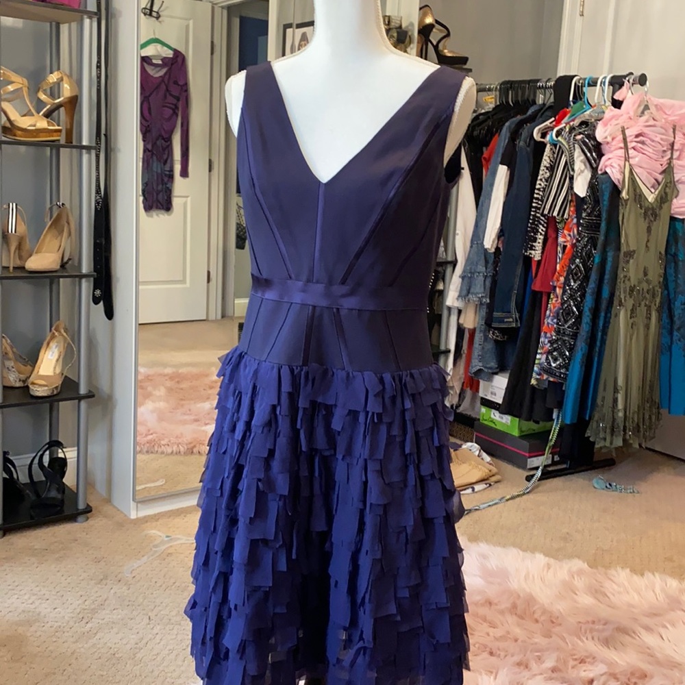 Purple Ruffle teir party  dress. Aidan Mattox